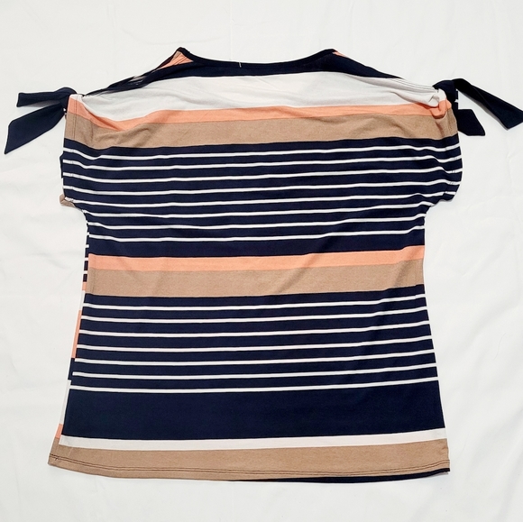 VINTAGE Lavish Women Top Blouse Striped Short Sleeve Scoop Neck Size S - Picture 7 of 8
